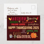 Herfst WordArt Happy Thanksgiving 2024 Bruin Briefkaart (Voorkant / Achterkant)
