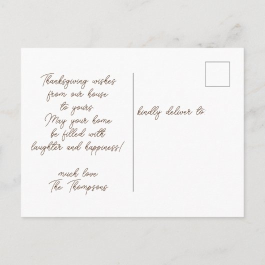 Herfst WordArt Happy Thanksgiving 2024 Bruin Briefkaart (Achterkant)
