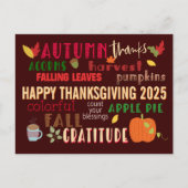 Herfst WordArt Happy Thanksgiving 2024 Bruin Briefkaart (Voorkant)