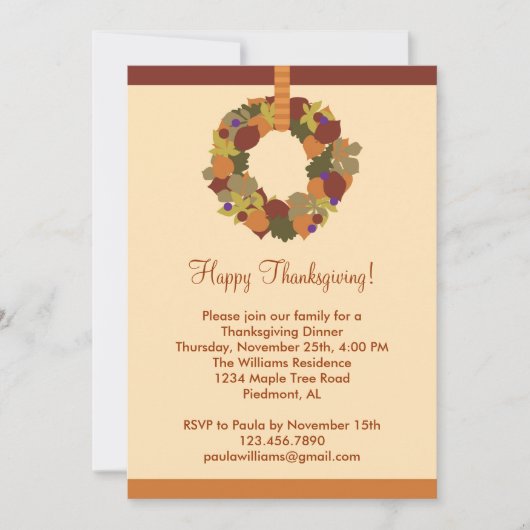 Herfst Wreate Thanksgiving Dinner Invitation Kaart (Voorkant)