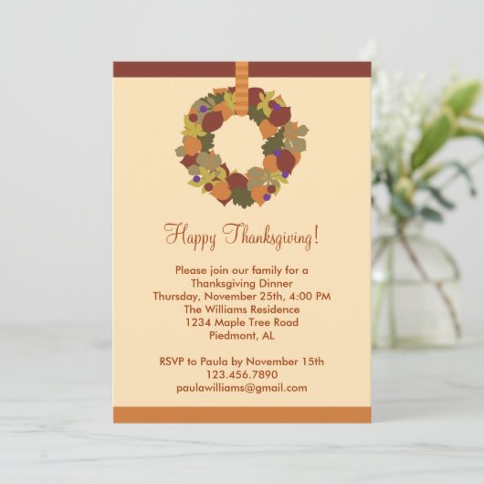 Herfst Wreate Thanksgiving Dinner Invitation Kaart (Staand voorkant)
