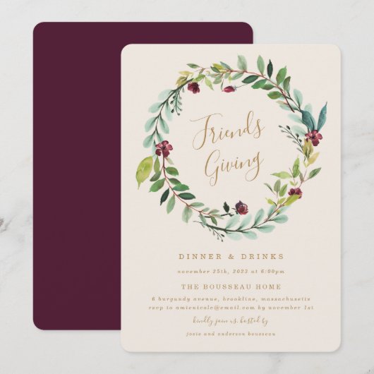 Herfst Wreater Friends Giving Dinner Party Uitnodi Kaart (Voorkant / Achterkant)