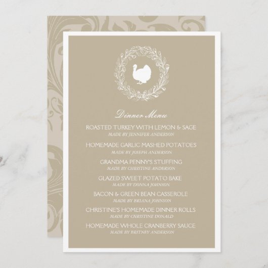Herfst Wreater Thanksgiving Dinner Menu Card (Voorkant / Achterkant)