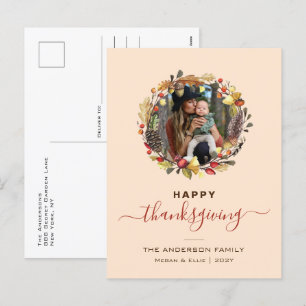 Herfst Wreath Modern Thanksgiving Foto Feestdagenkaart