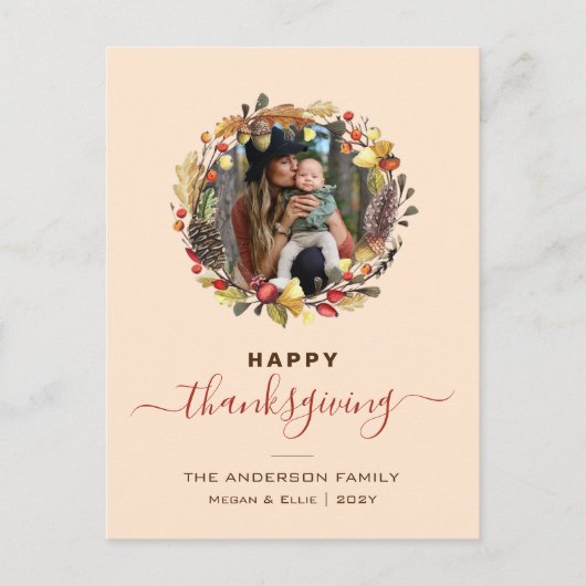 Herfst Wreath Modern Thanksgiving Foto Feestdagenkaart (Voorkant)