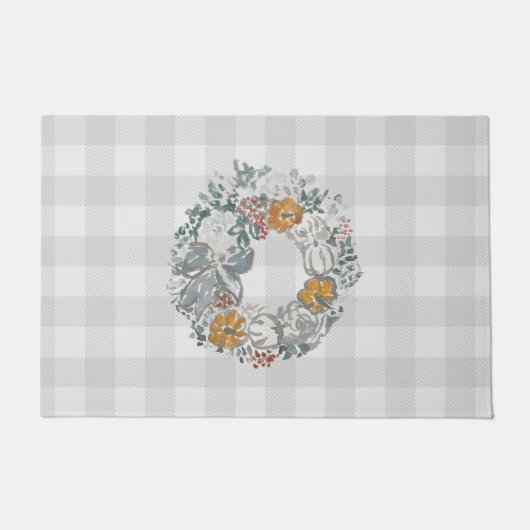 herfst Wreath Painting Buffalo Check Pattern Grey Deurmat (Voorkant)