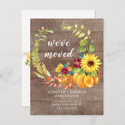 Herfst Wreath Sunflower Pumpkin Moving Announge Aankondigingskaart (Voorkant / Achterkant)