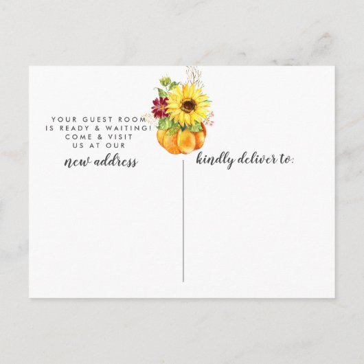 Herfst Wreath Sunflower Pumpkin Moving Announge Aankondigingskaart (Achterkant)