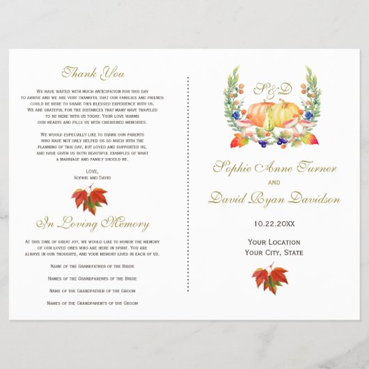 Herfst Wreath Thanksgiving Wedding Program Flyer (Voorkant)