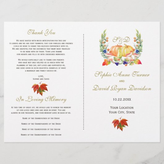 Herfst Wreath Thanksgiving Wedding Program Flyer (Voorkant)