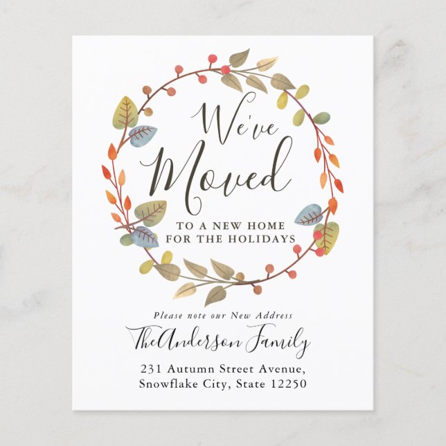 Herfst Wreath We verhuisden vakantieaankondiging (Voorkant)