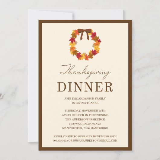 HERFST WREATS IN BROWN | THANKSGIVING DINNER INVIT KAART (Voorkant)