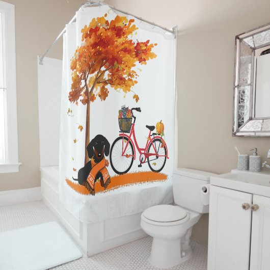 Herfst Yall Dachshund Bike Pumpkin Spice Herfst Au Douchegordijn (In situ)