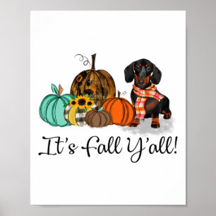 Herfst Y'all Dachshund Pumpkin Dog Halloween Co Poster