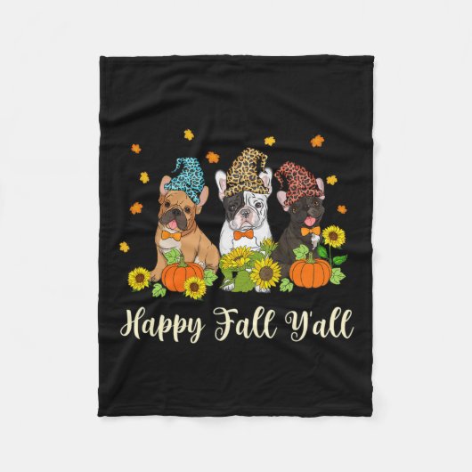 Herfst Yall Franse Bulldog Leopard pompoen Fleece Deken (Voorkant)