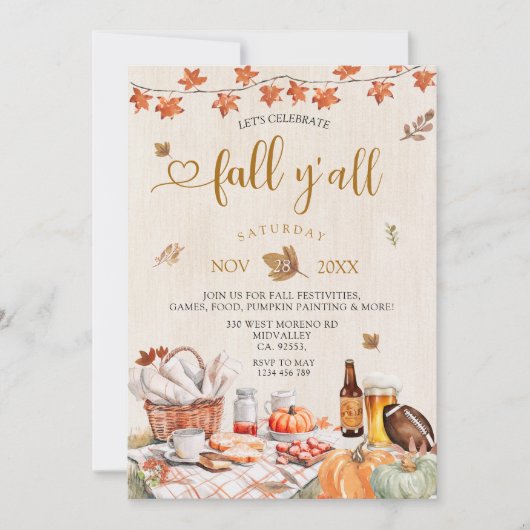 Herfst Y'all Party Herfst Oogstfeest Pompoen Kaart (Voorkant)