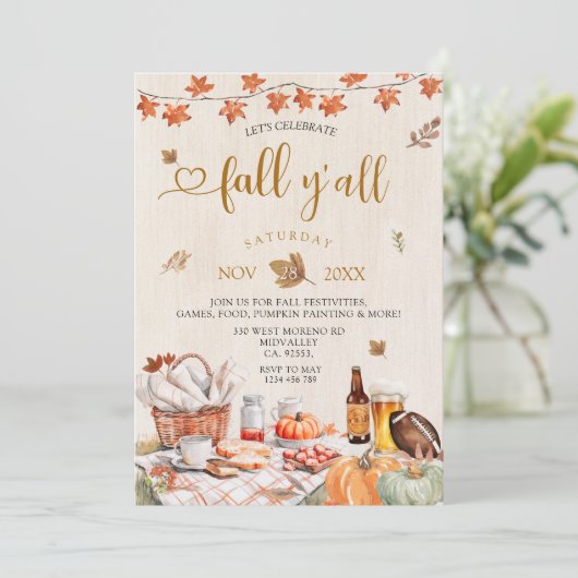 Herfst Y'all Party Herfst Oogstfeest Pompoen Kaart (Staand voorkant)