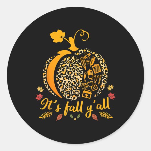 Herfst Yall Pumpkin Halloween Nurse Scrub Topjes W Ronde Sticker (Voorkant)