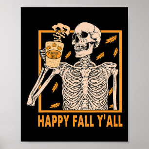 Herfst Y'all Vrouwen Halloween Skelet Pompoen Krui Poster