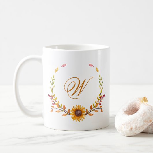  Herfst Yellow Sunflower Bouquet Monogram Koffiemok (Met donut)