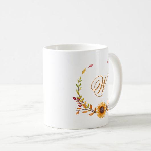  Herfst Yellow Sunflower Bouquet Monogram Koffiemok (Voorkant rechts)