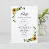 Herfst Yellow Sunflower Rustic Barn Wedding Menu Kaart (Staand voorkant)