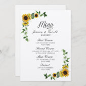Herfst Yellow Sunflower Rustic Barn Wedding Menu Kaart (Voorkant / Achterkant)