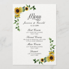 Herfst Yellow Sunflower Rustic Barn Wedding Menu Kaart