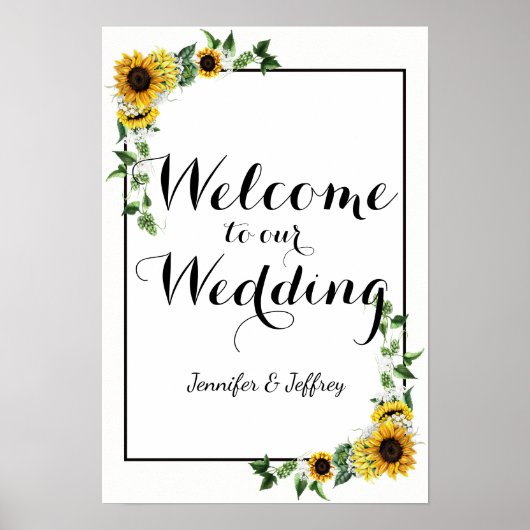 Herfst Yellow Sunflower Rustic Barn Wedding Poster (Voorkant)