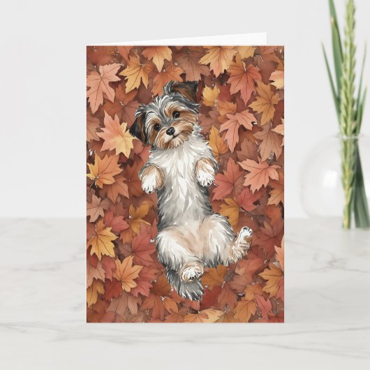 Herfst Yorkie Waterverf Herfstbladeren Kaart (Voorkant)