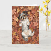Herfst Yorkie Waterverf Herfstbladeren Kaart (Gele Bloem)