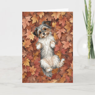 Herfst Yorkie Waterverf Herfstbladeren Kaart