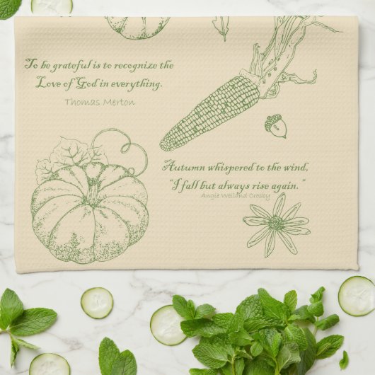 Herfst Zegeningen Keukenhanddoek in Groen (Gevouwen)