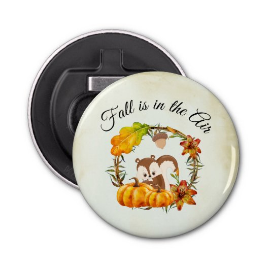 Herfst zit in Air Typografie met Squirrel Button Flesopener (Voorkant)