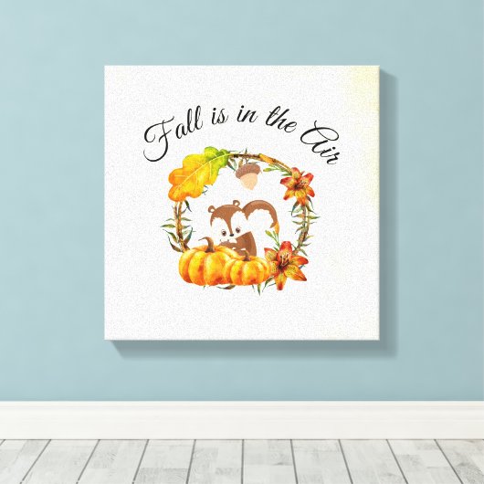 Herfst zit in Air Typografie met Squirrel Canvas Afdruk (Insitu (Houten vloer))