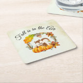 Herfst zit in Air Typografie met Squirrel Kartonnen Onderzetters (Schuin)