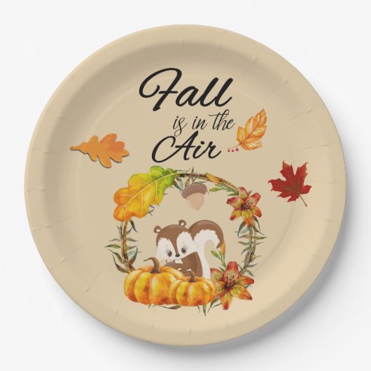 Herfst zit in Air Typografie met Squirrel Papieren Bordje (Voorkant)