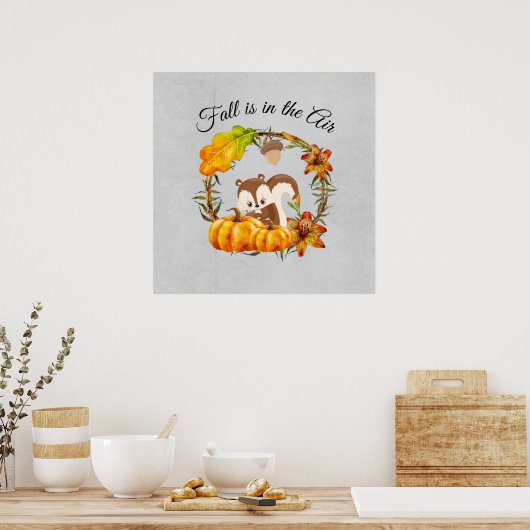 Herfst zit in Air Typografie met Squirrel Poster (Keuken)