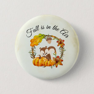 Herfst zit in Air Typografie met Squirrel Ronde Button 5,7 Cm