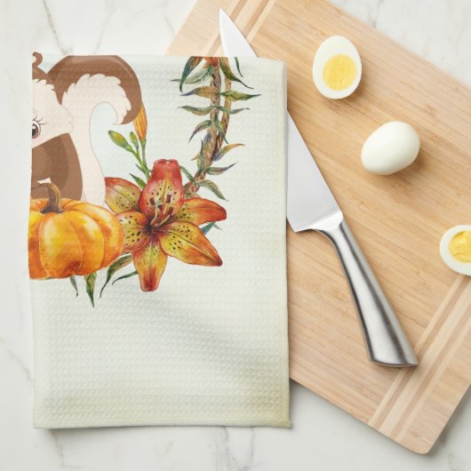 Herfst zit in Air Typografie met Squirrel Theedoek (Quarter Fold)