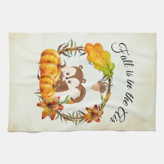 Herfst zit in Air Typografie met Squirrel Theedoek (Horizontaal)
