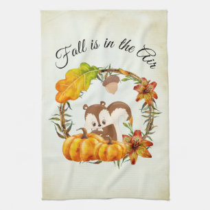 Herfst zit in Air Typografie met Squirrel Theedoek