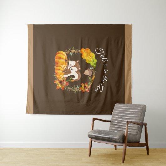 Herfst zit in Air Typografie met Squirrel Wandkleed (In Situ (horizontaal))