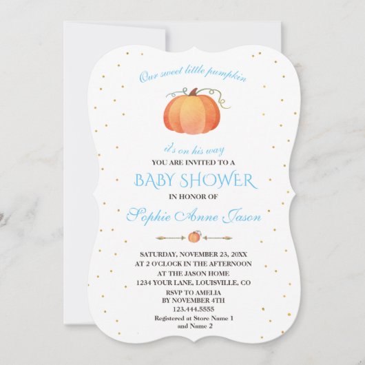 Herfst Zoete Baby Kleine Pompoen Baby Shower Kaart (Voorkant)