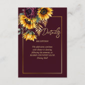Herfst zomer bordeaux zonnebloemen bruiloft detail informatiekaartje (Voorkant)