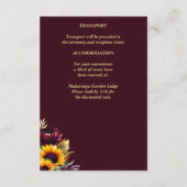 Herfst zomer bordeaux zonnebloemen bruiloft detail informatiekaartje (Achterkant)