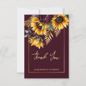 Herfst zomer bordeauxrood zonnehoed bruiloft bedankkaart (Voorkant)