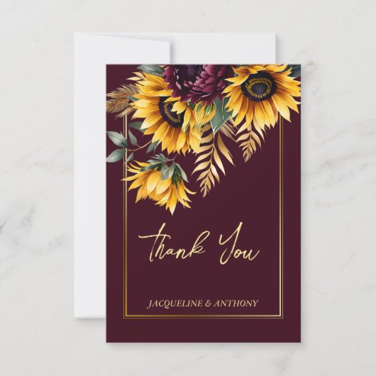 Herfst zomer bordeauxrood zonnehoed bruiloft bedankkaart (Voorkant)