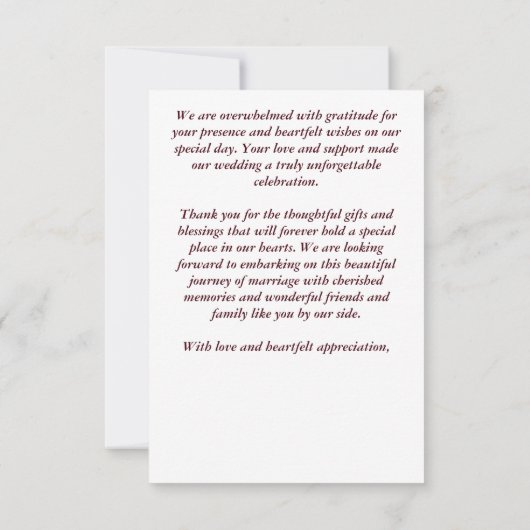 Herfst zomer bordeauxrood zonnehoed bruiloft bedankkaart (Achterkant)