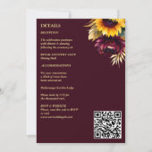 Herfst zomer bruiloft bordeaux zonnebloemen alles  kaart (Achterkant)